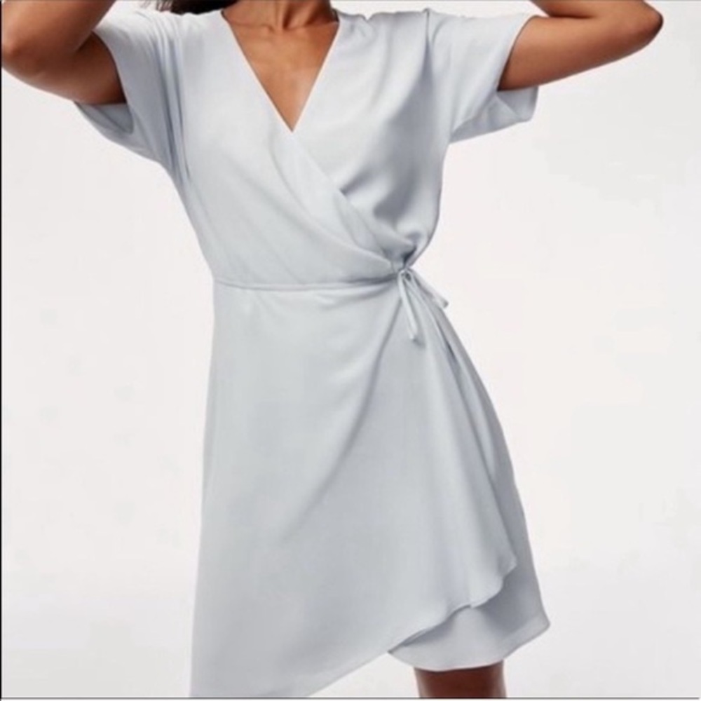 Aritzia Babaton Wallace Wrap Dress, light blue
